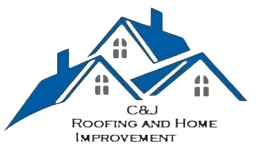 Logo: Blue house roofs overlapping with "C&J Roofing and Home Improvement" text.