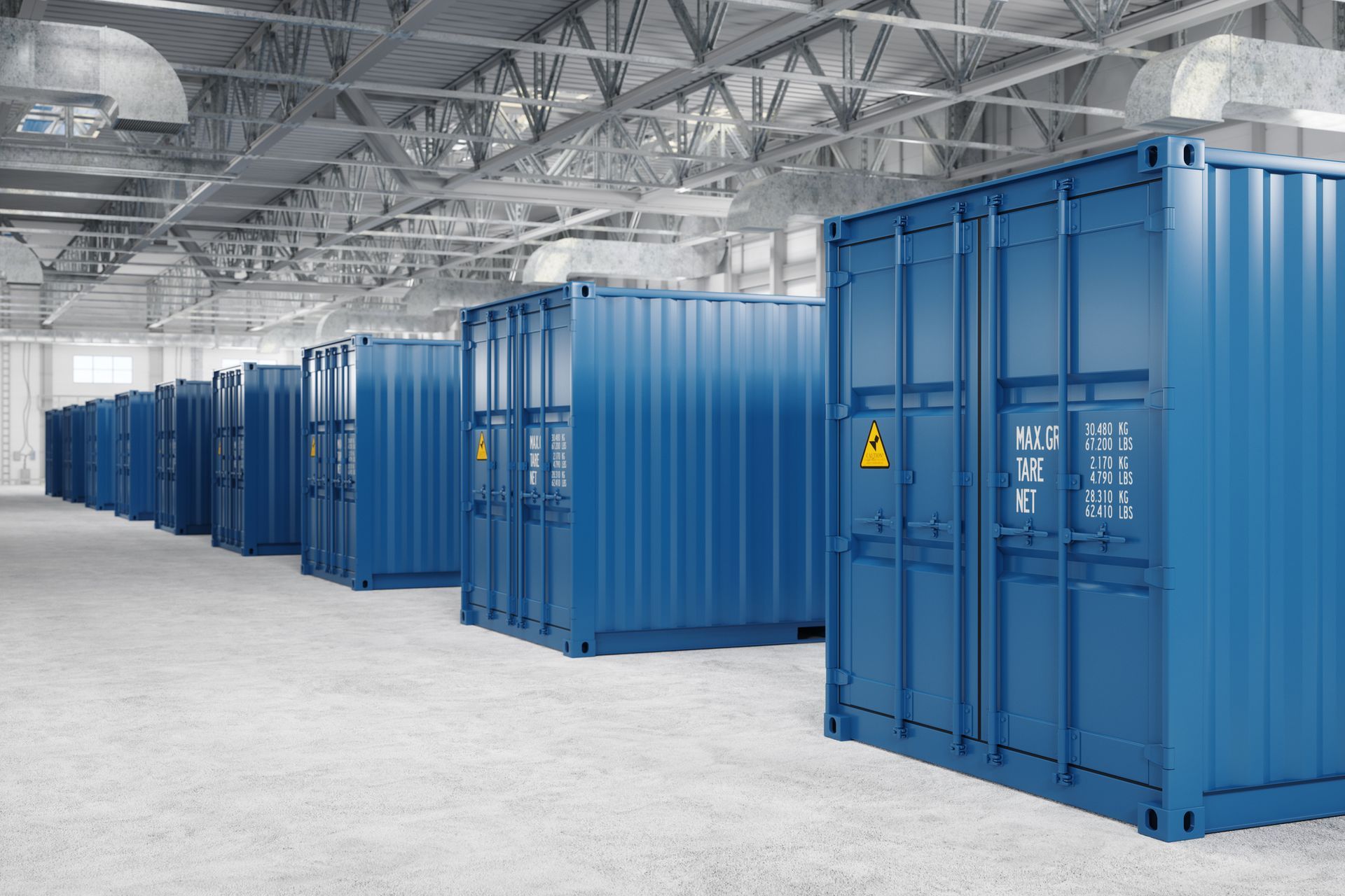 Some containers in a warehouse.