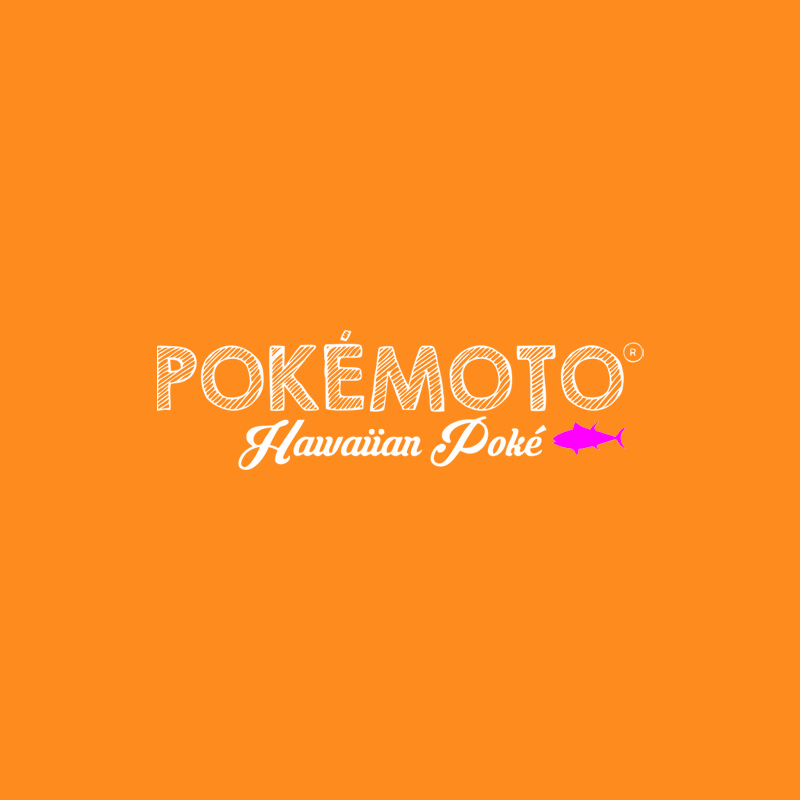 a logo for pokemoto hawaiian poke on an orange background