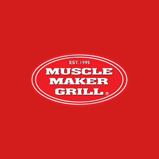 muscle maker grill logo on a red background