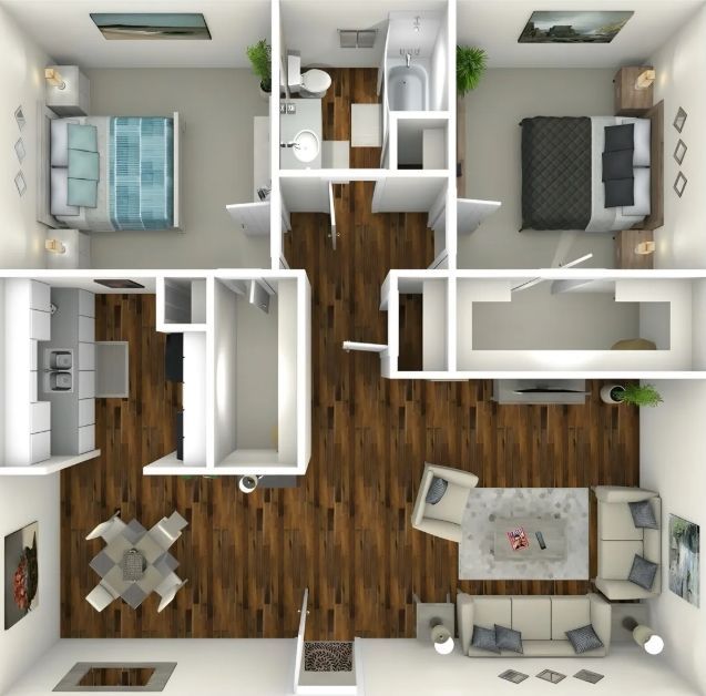 Deluxe Suite 2x1 986 Square Feet Floor Plan