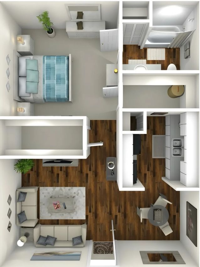 Towne Suite 1x1 Floor Plan