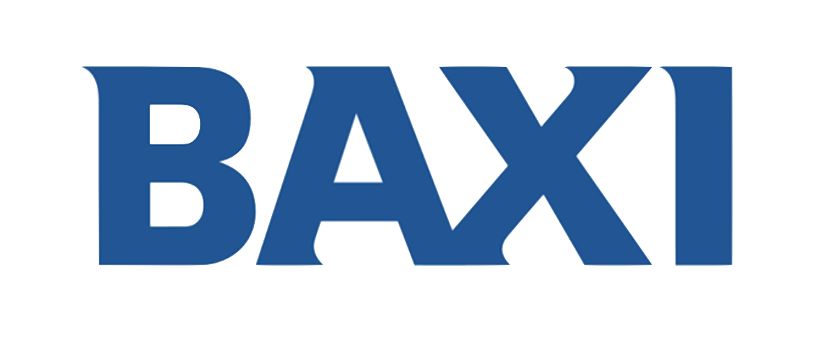 The logo for baxi is blue and white on a white background.