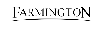 A black and white logo for farmington on a white background.