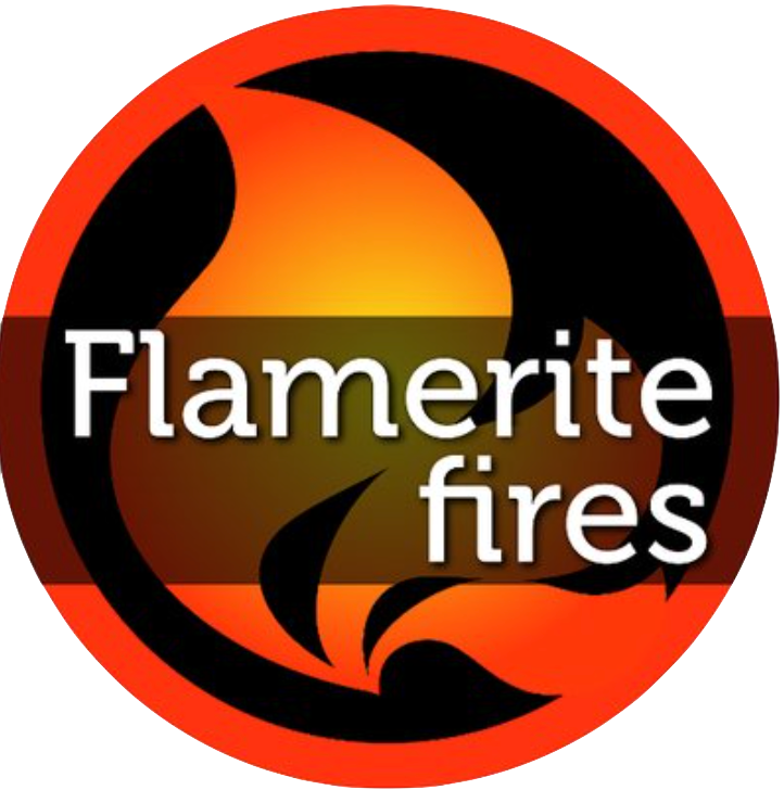 A flamerite fires logo with a flame in the center