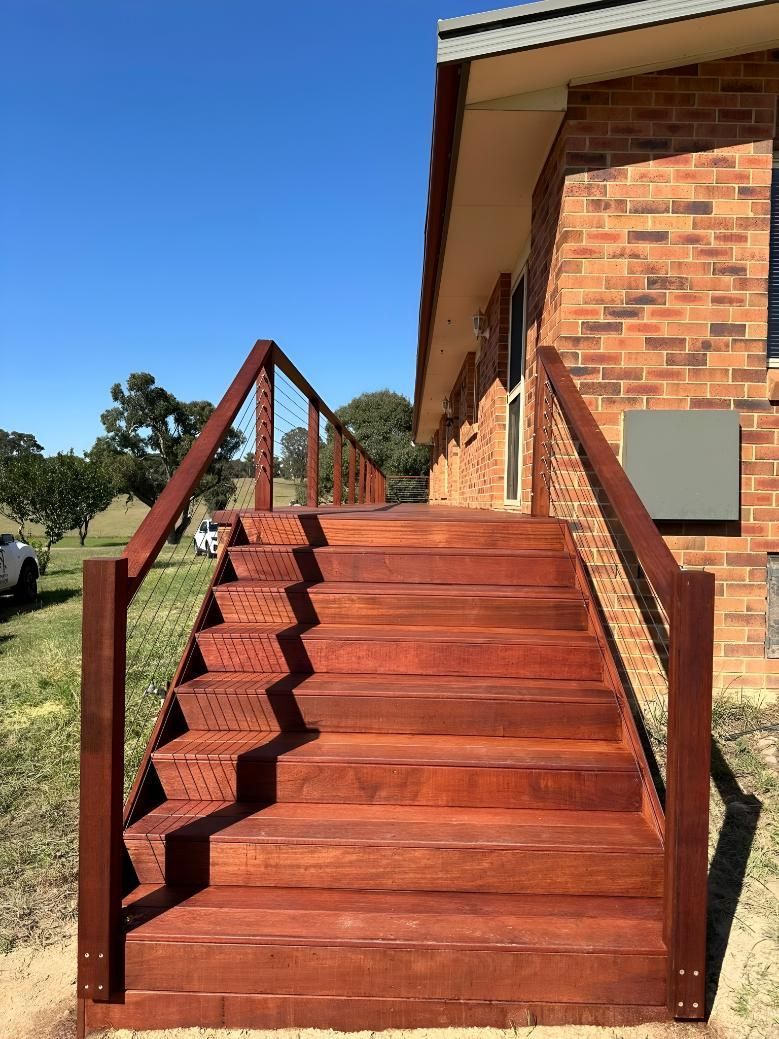 Wooden Outdoor Stairs With Railing — LD Carpentry in Goulburn, NSW