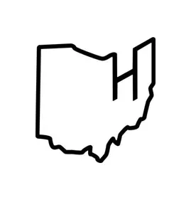 A black and white outline of the state of ohio.