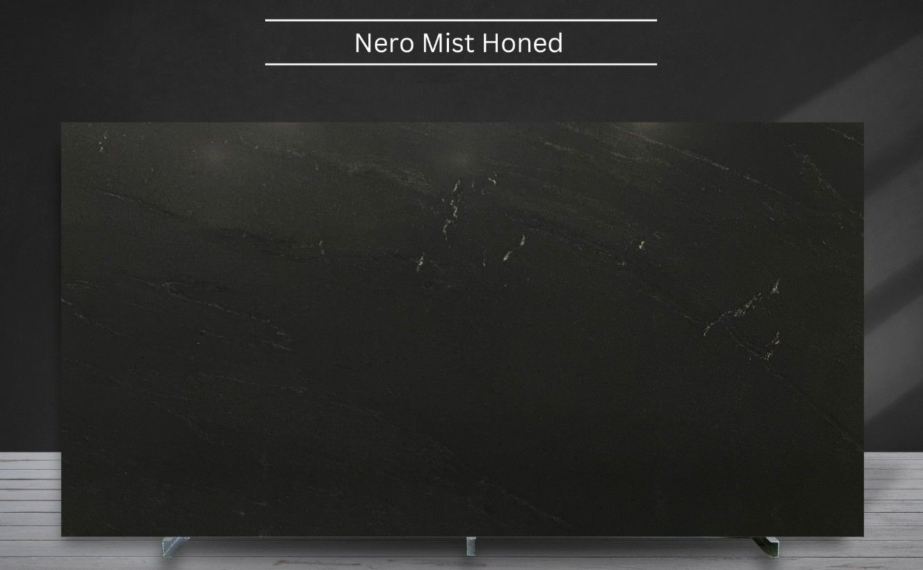 Large black wall-mounted TV in a gray room, with “Nero Mist Home” text above it.