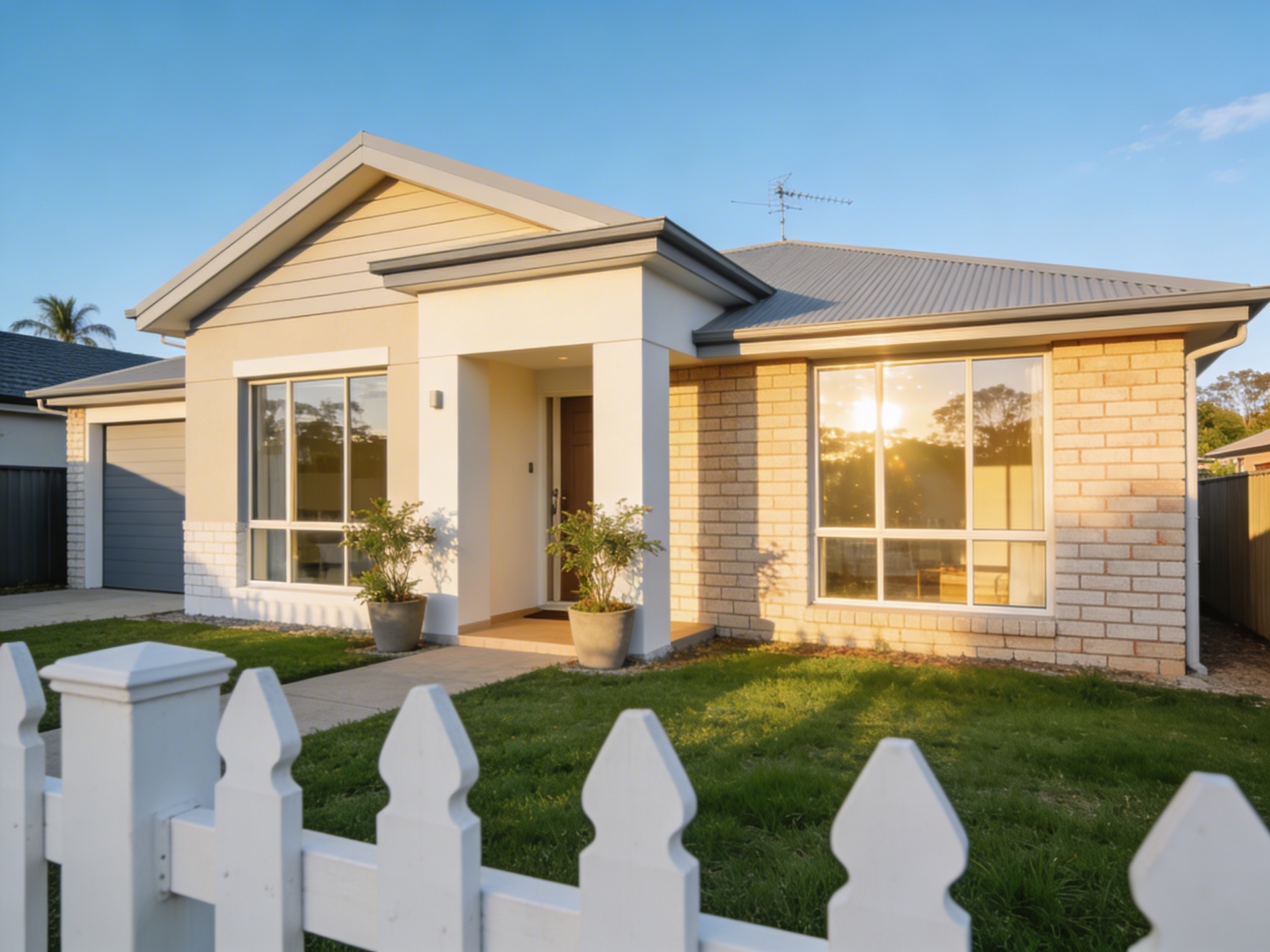 Suburban house in Mount Gravatt with picket fence, windows, brick facade, and green lawn.