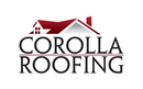 Corolla Roofing logo: Red and white roof icon above black text "Corolla Roofing".