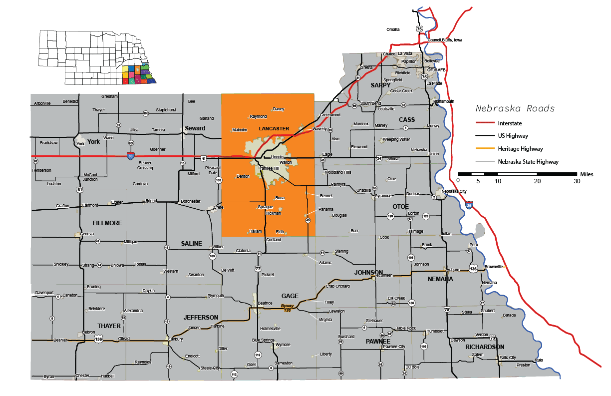 lancaster county on outheast nebraska map