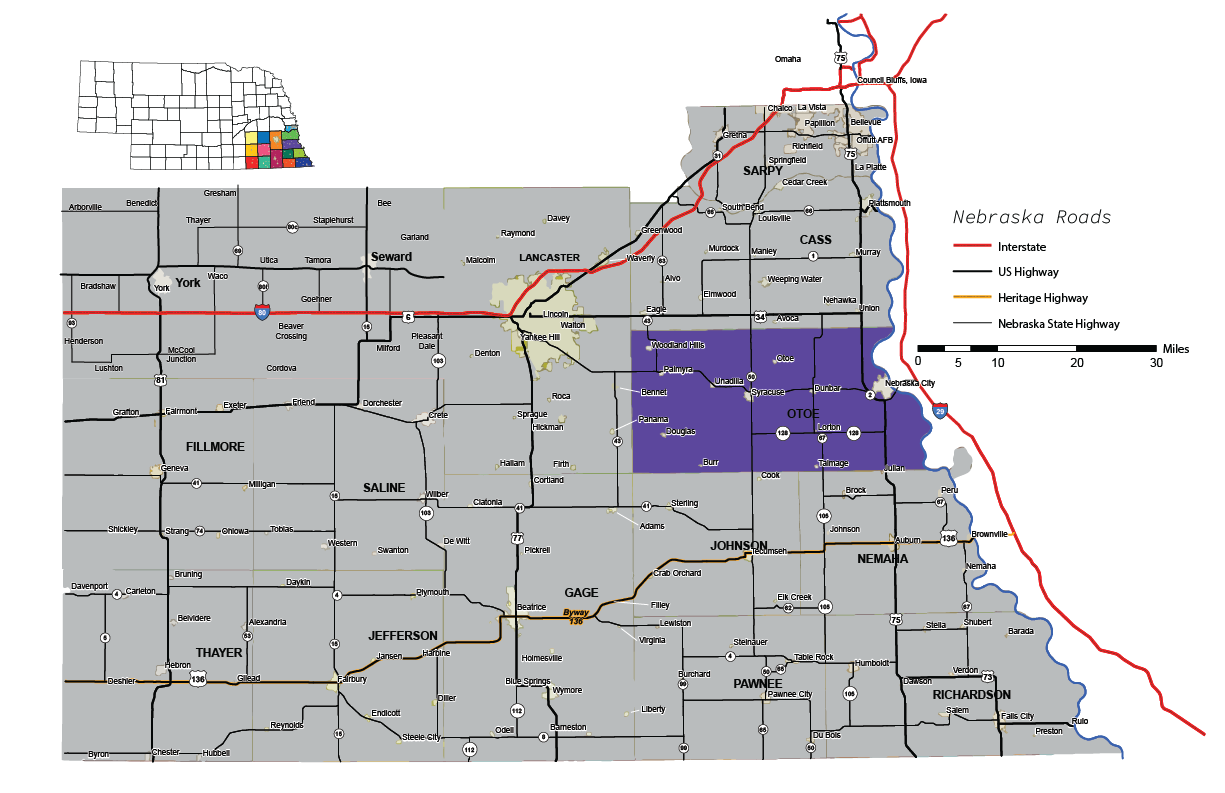 otoe county in southeast nebraska