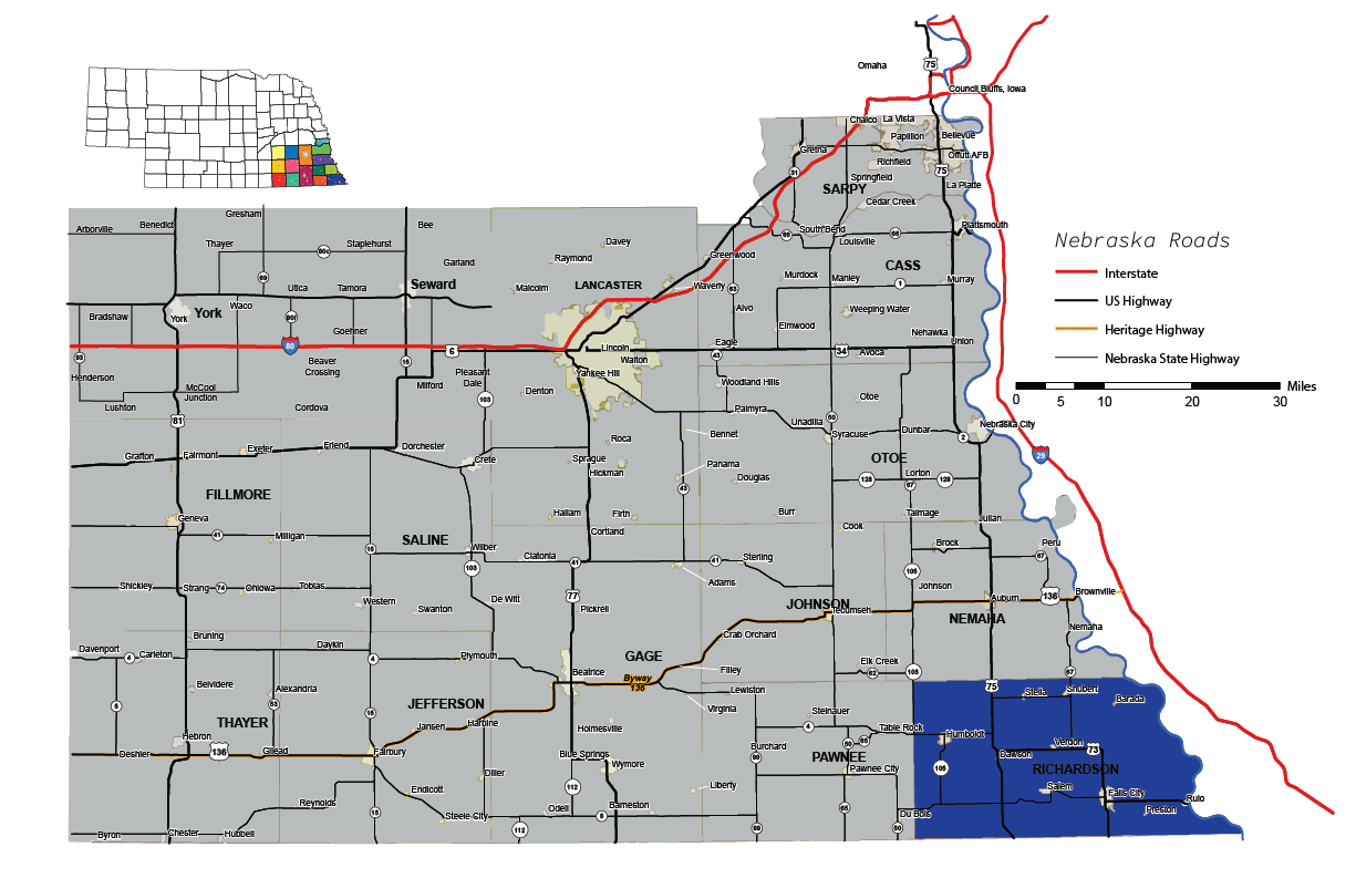 richardson county on southeast nebraska map