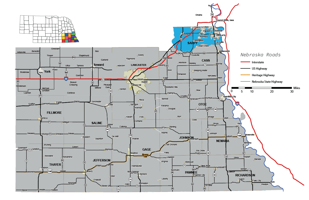 sarpy county on southeast nebraska map