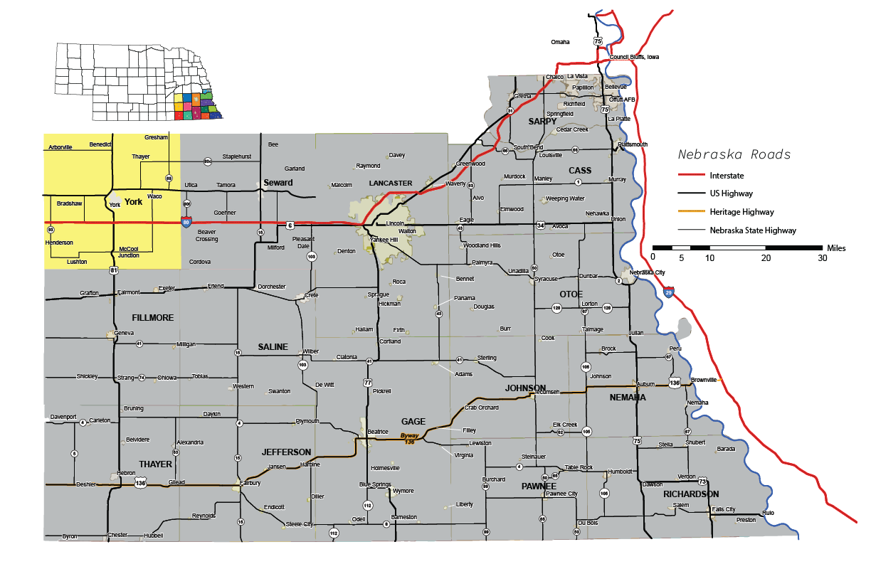 york county on southeast nebraska map