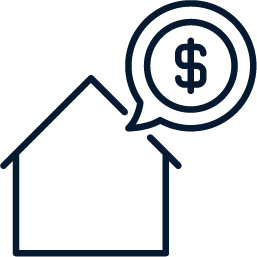 A house with a dollar sign in a speech bubble.