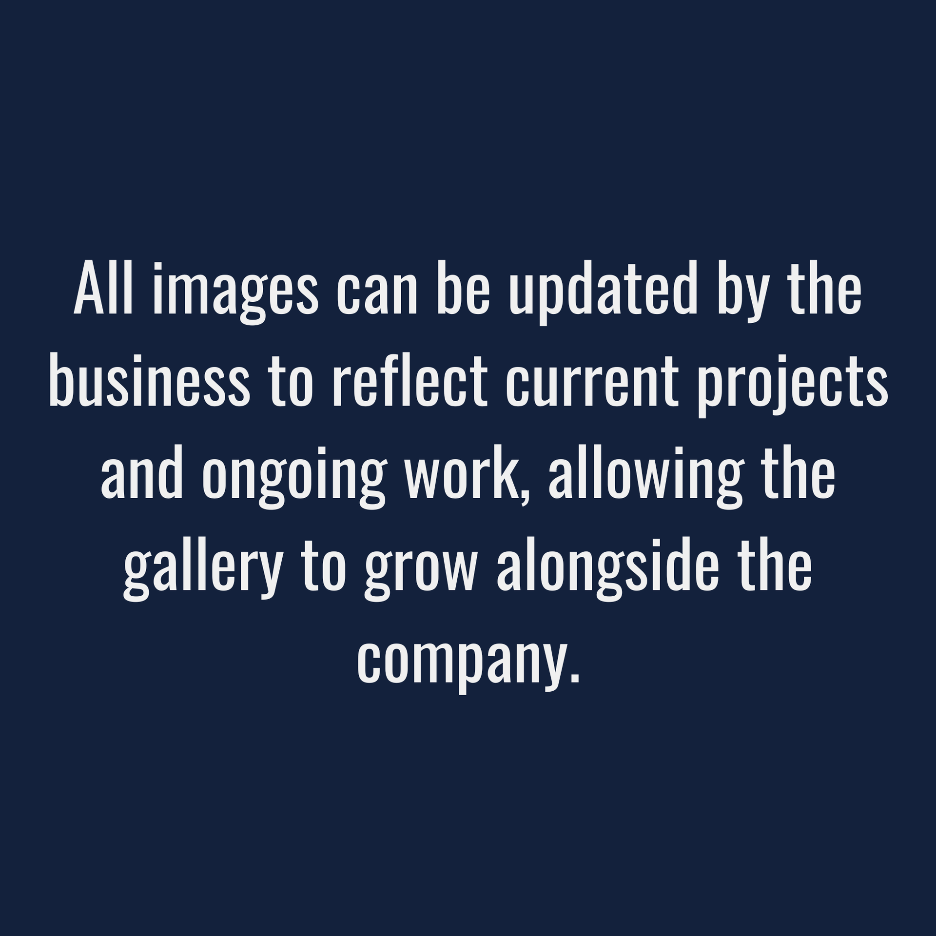 Text on blue background: Business can update images to reflect projects. Gallery grows with company.