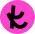 A pink circle with a black letter k inside of it.