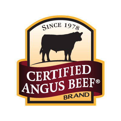 A certified angus beef brand logo with a cow on it