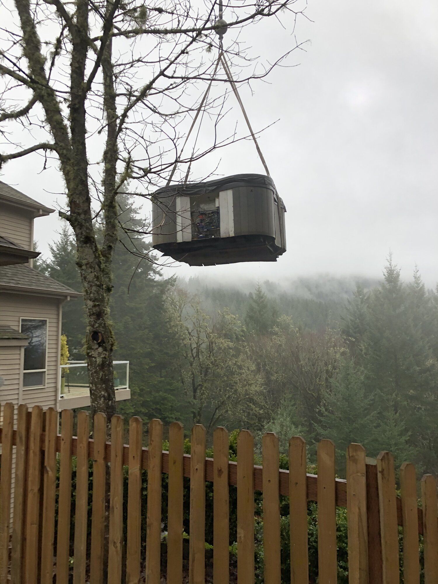 Backyard Lifting of Hot Tub | Corvallis, OR | Schaefers Stove & Spa