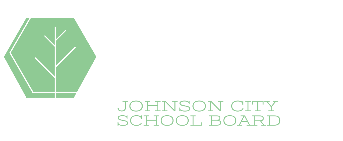 The logo for Berkley for  johnson city school board is a green hexagon with a tree in it.