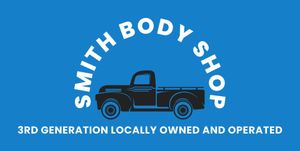 Blue Smith Body Shop logo with a black truck and text.