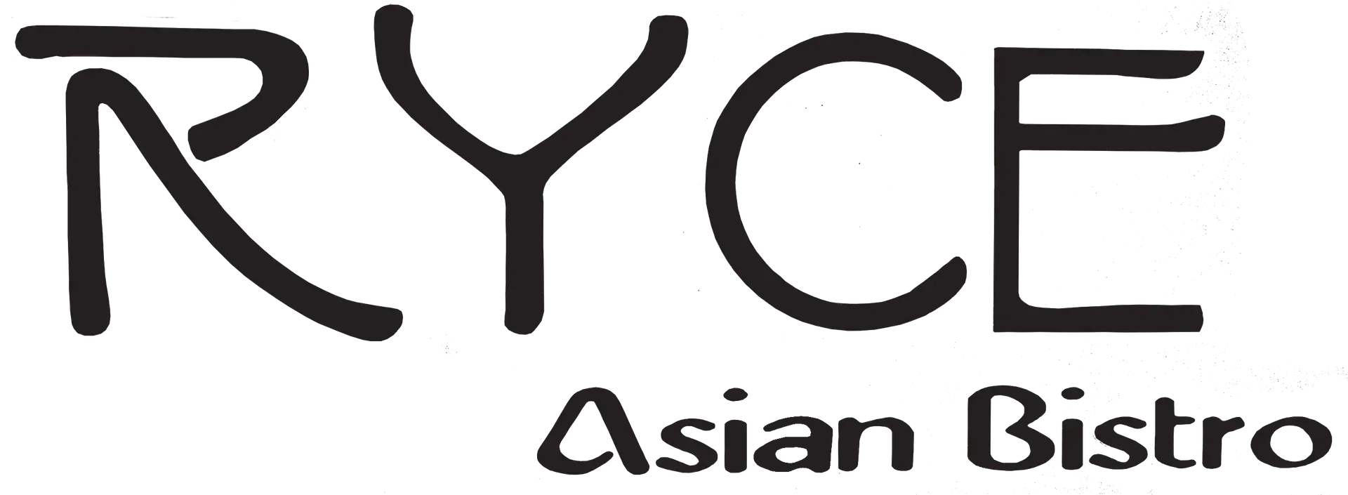 The logo for ryce asian bistro is black and white.