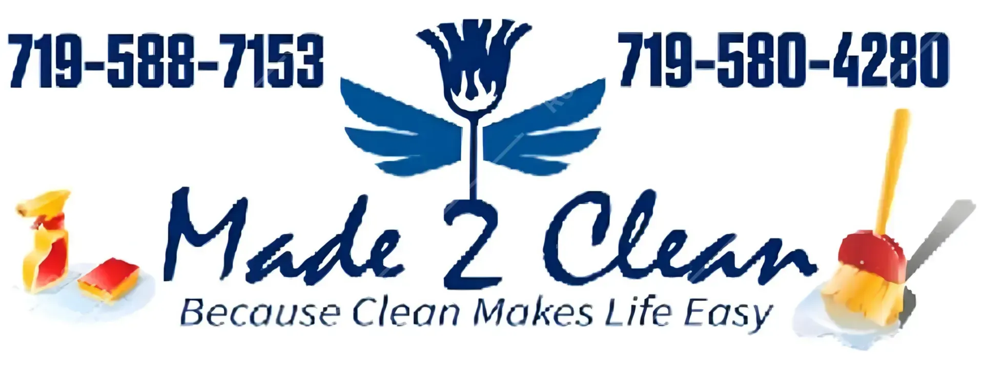 A logo for made 2 clean because clean makes life easy