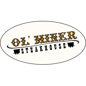 An oval logo for ol ' miner steakhouse