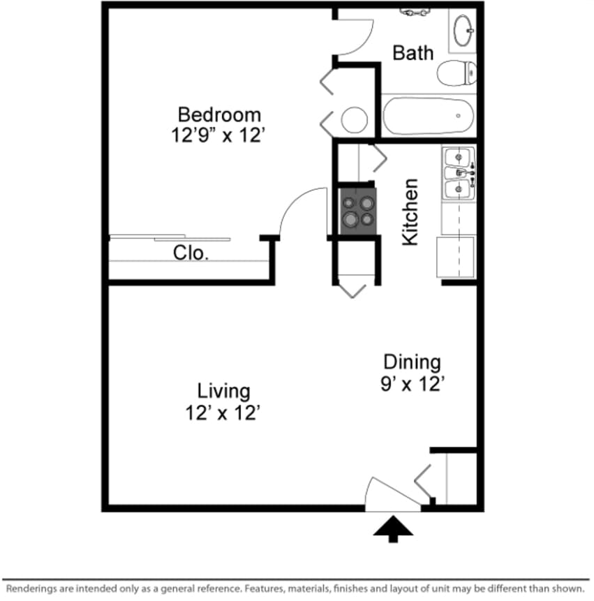 Hawks Landing Floor Plan 1 bed 1 bath