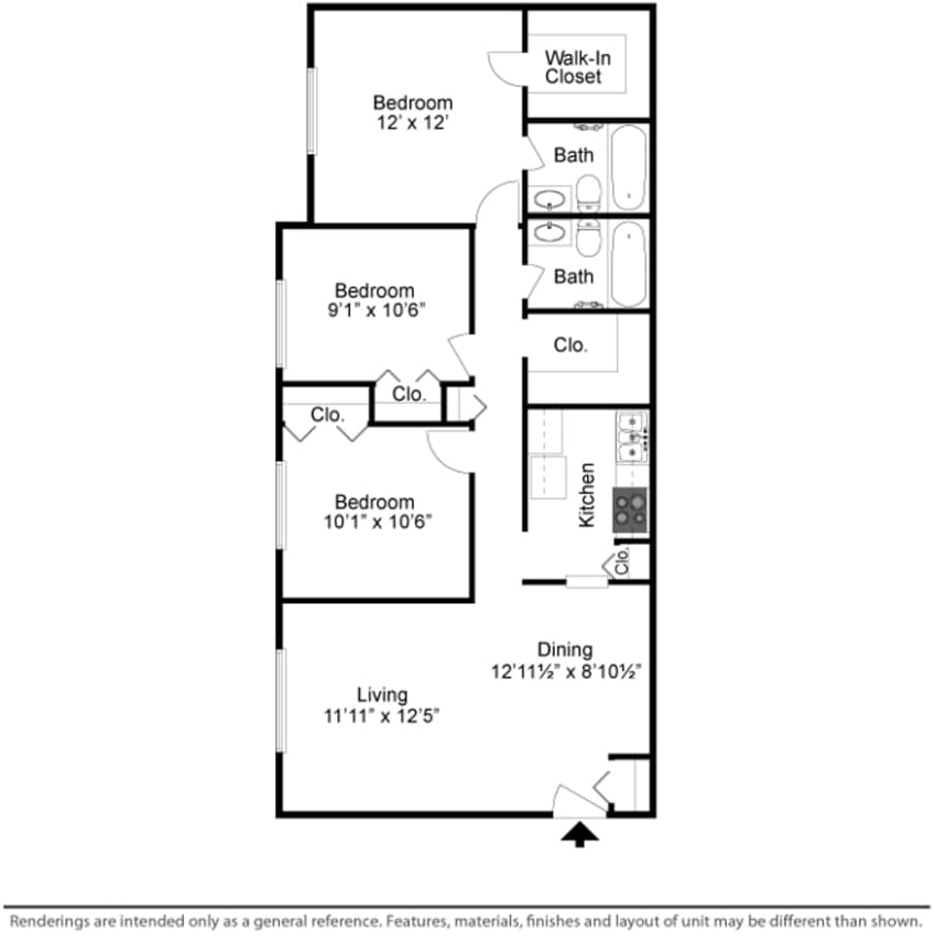 Hawks Landing Floor Plan 3 bed 2 bath