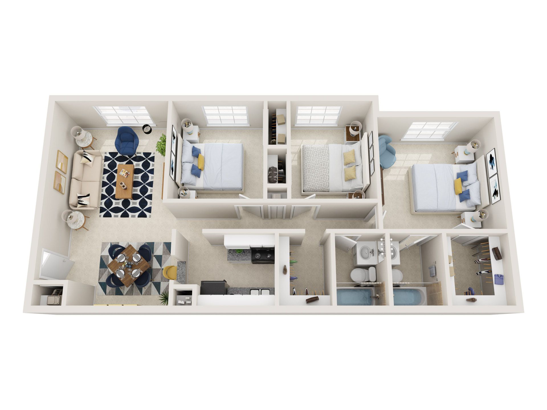 Hawks Landing Floor Plan 3 bed 2 bath 3d