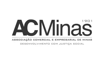 Um logotipo preto e branco para a acminas está em um fundo branco.