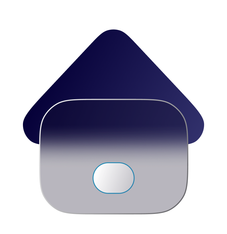 Um triângulo azul com um círculo branco no meio