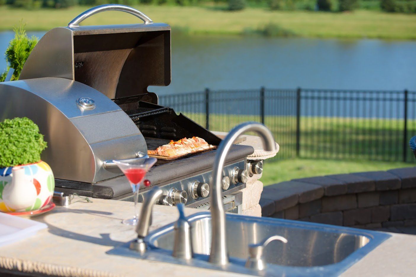 Outdoor Kitchen Cooking — Bloomington & Champaign, IL — Luther Falls Custom Kitchens
