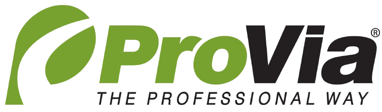 ProVia logo: green and black text with a leaf icon.