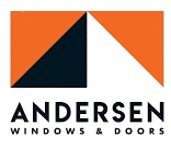 Logo of Andersen Windows & Doors; orange, white, and black geometric shape above company name.