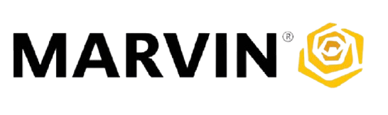 Marvin logo with black text and a gold hexagonal rose icon.