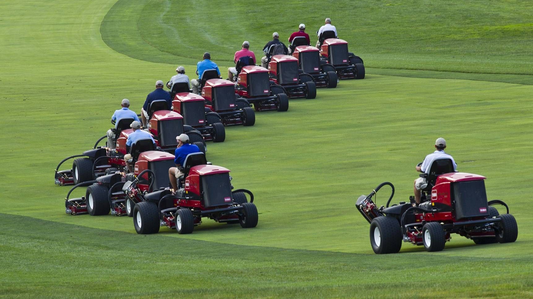 Groundskeeping team preparing the course at Oakmont for the U.S. Open.