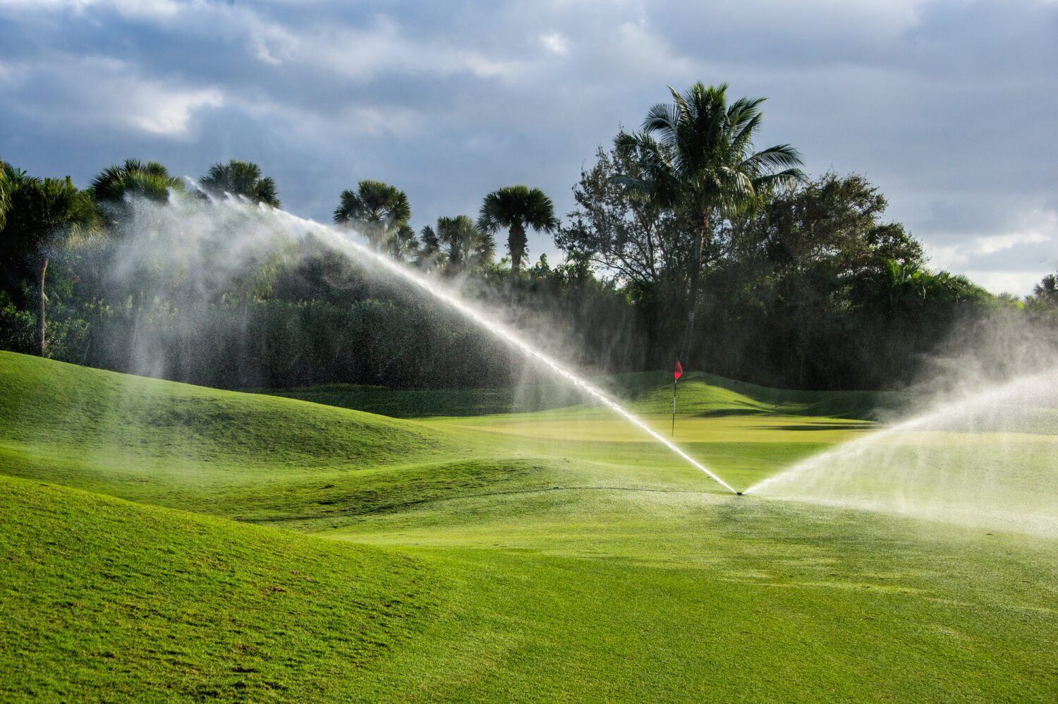 Automated golf course sprinkler system maintaining fairways and greens