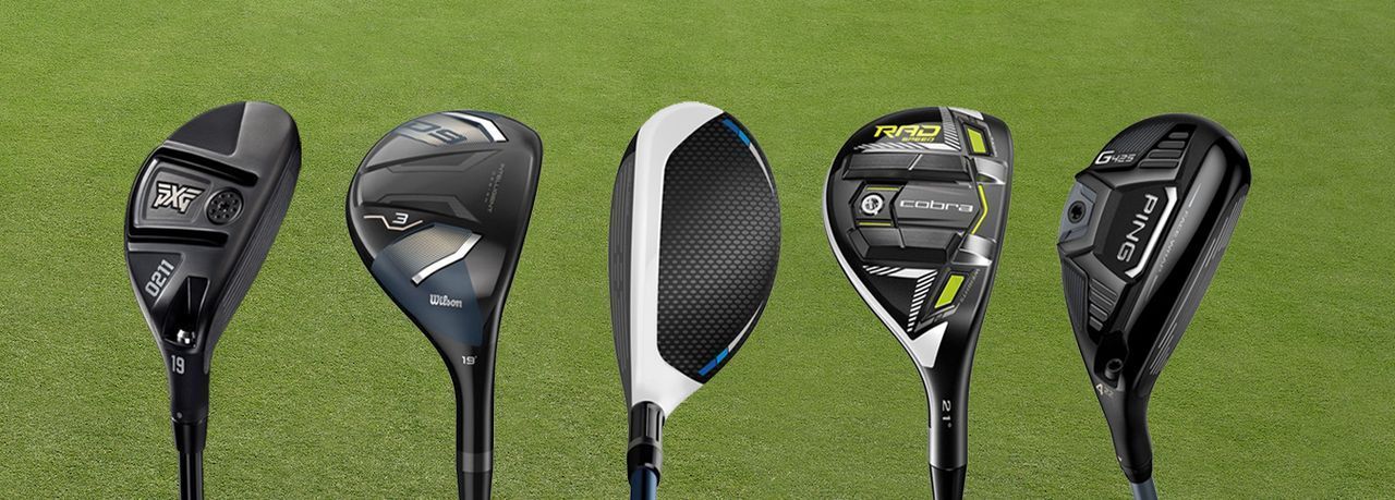 Various hybrid golf clubs designed for distance and versatility on the course.