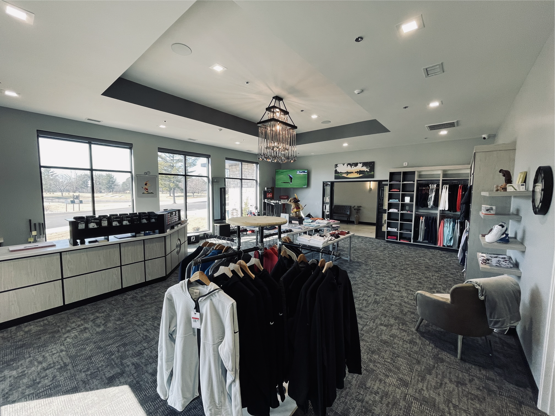 Modern pro shop interior at Indian Hills Country Club in Bowling Green, Kentucky, with organized merchandise displays and a clean, updated layout—ideal for streamlined operations with Fairway Control.