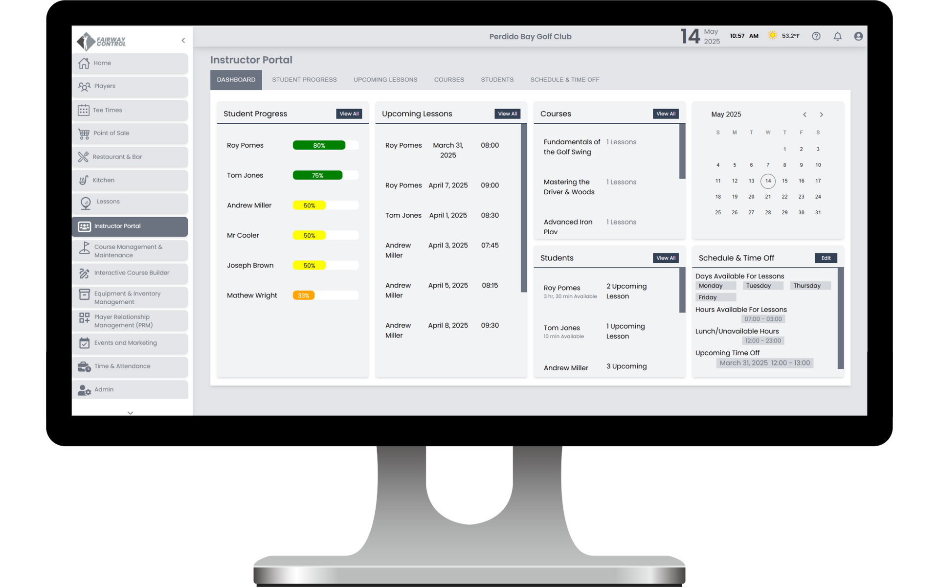 Golf tee time booking system and tee sheet management software displayed on desktop for golf course scheduling.