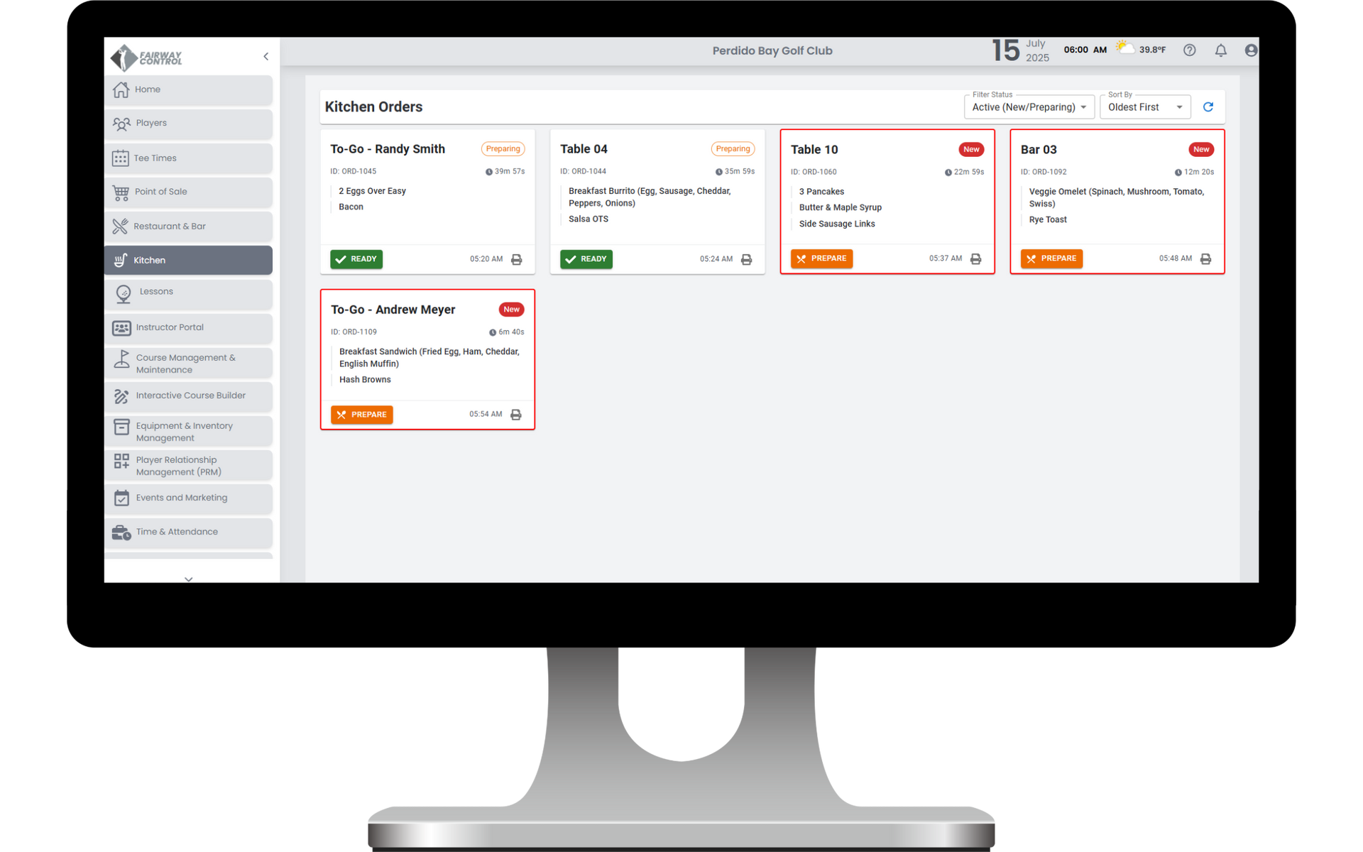 Golf tee time booking system and tee sheet management software displayed on desktop for golf course scheduling.