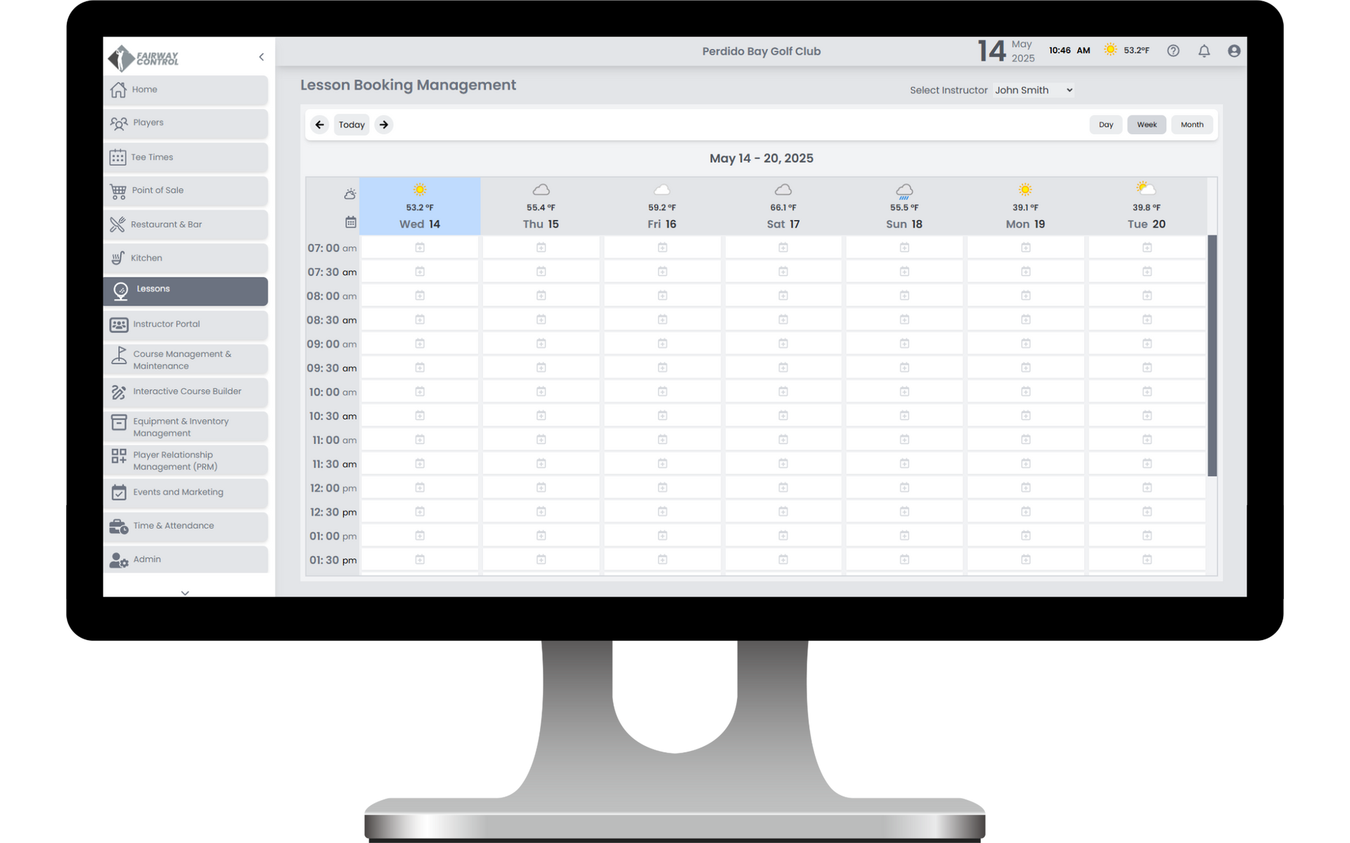 Golf tee time booking system and tee sheet management software displayed on desktop for golf course scheduling.