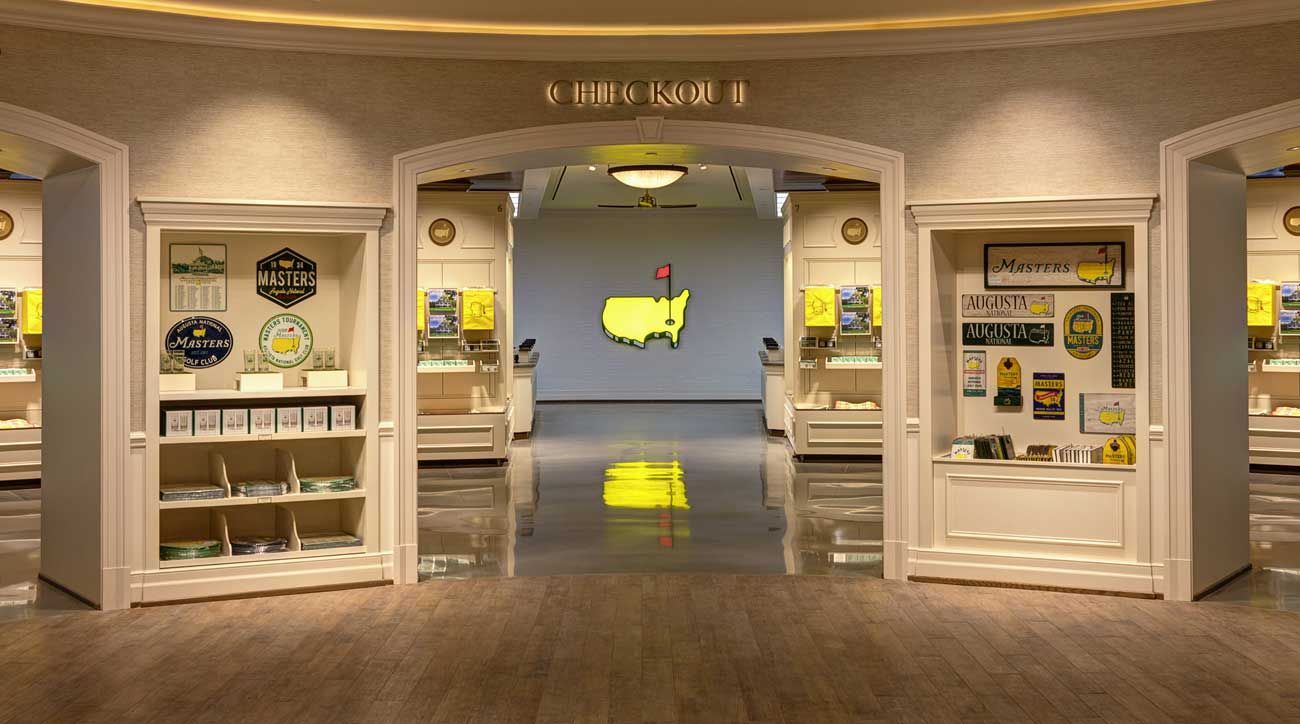 Masters merchandise checkout area at Augusta National Golf Club.