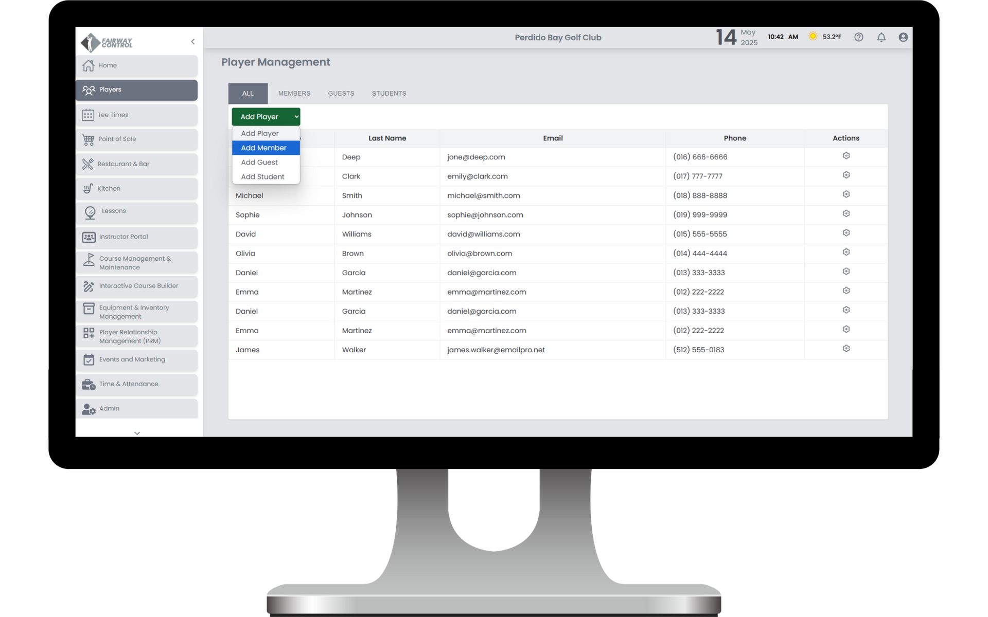 Golf tee time booking system and tee sheet management software displayed on desktop for golf course scheduling.
