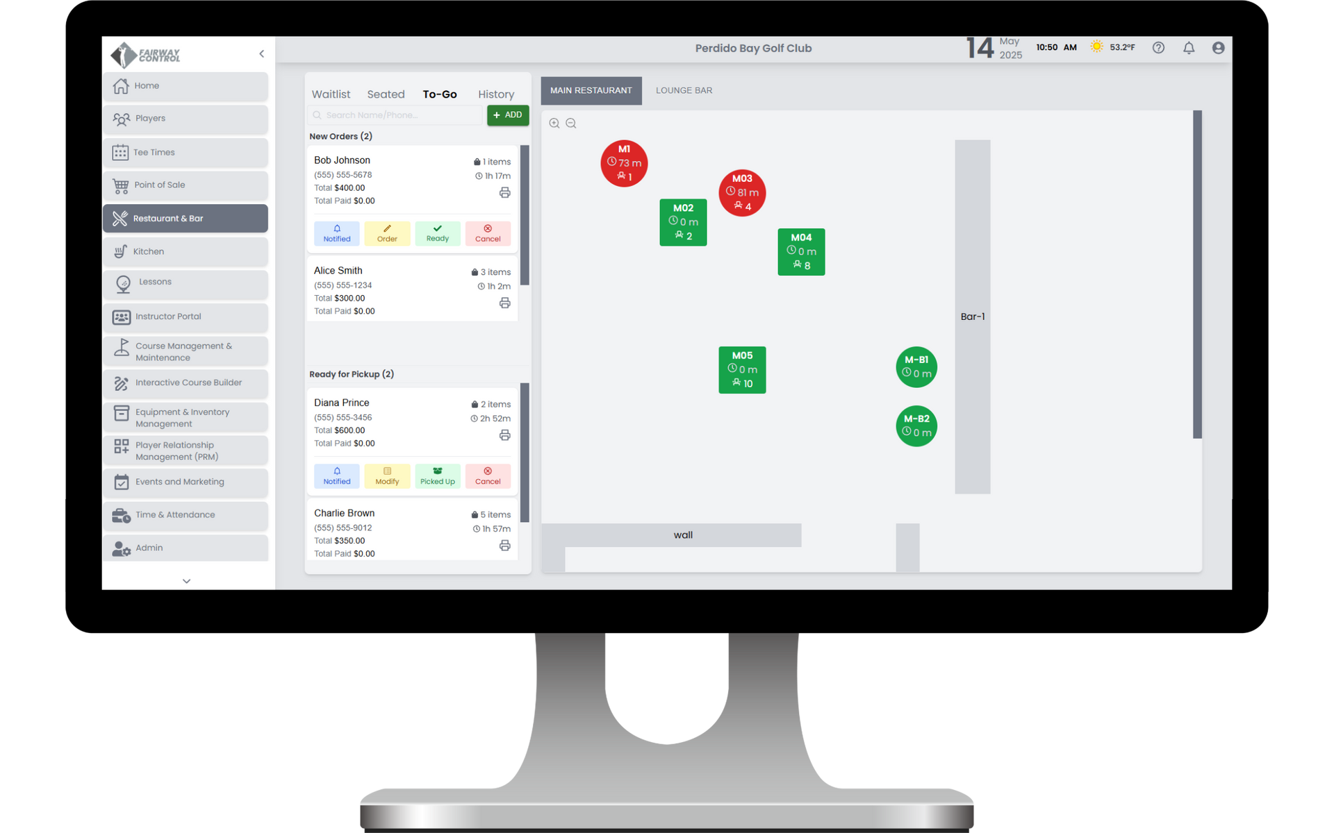 Golf tee time booking system and tee sheet management software displayed on desktop for golf course scheduling.