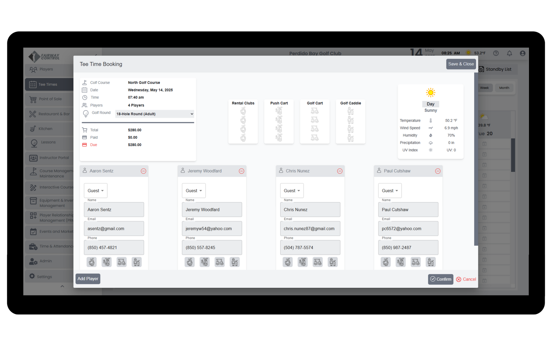 Fairway Control's easy to use tee time booking system.