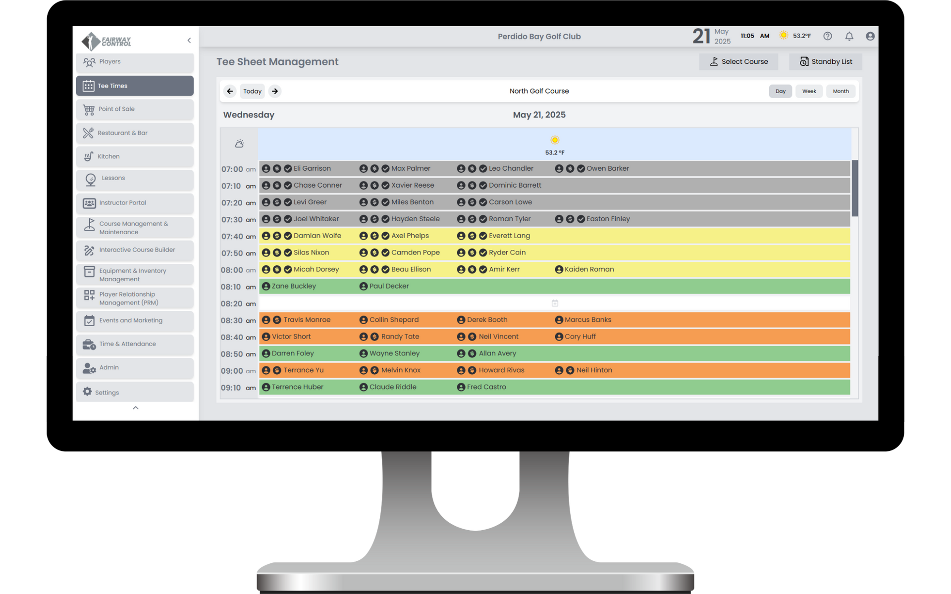 Golf tee time booking system and tee sheet management software displayed on desktop for golf course scheduling.